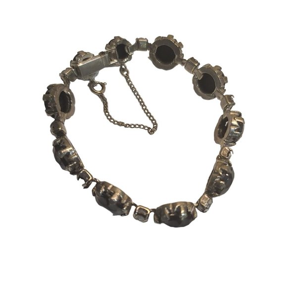 Schiaparelli Black Rhinestone Bracelet with safety chain one missing stone - Picture 11 of 12